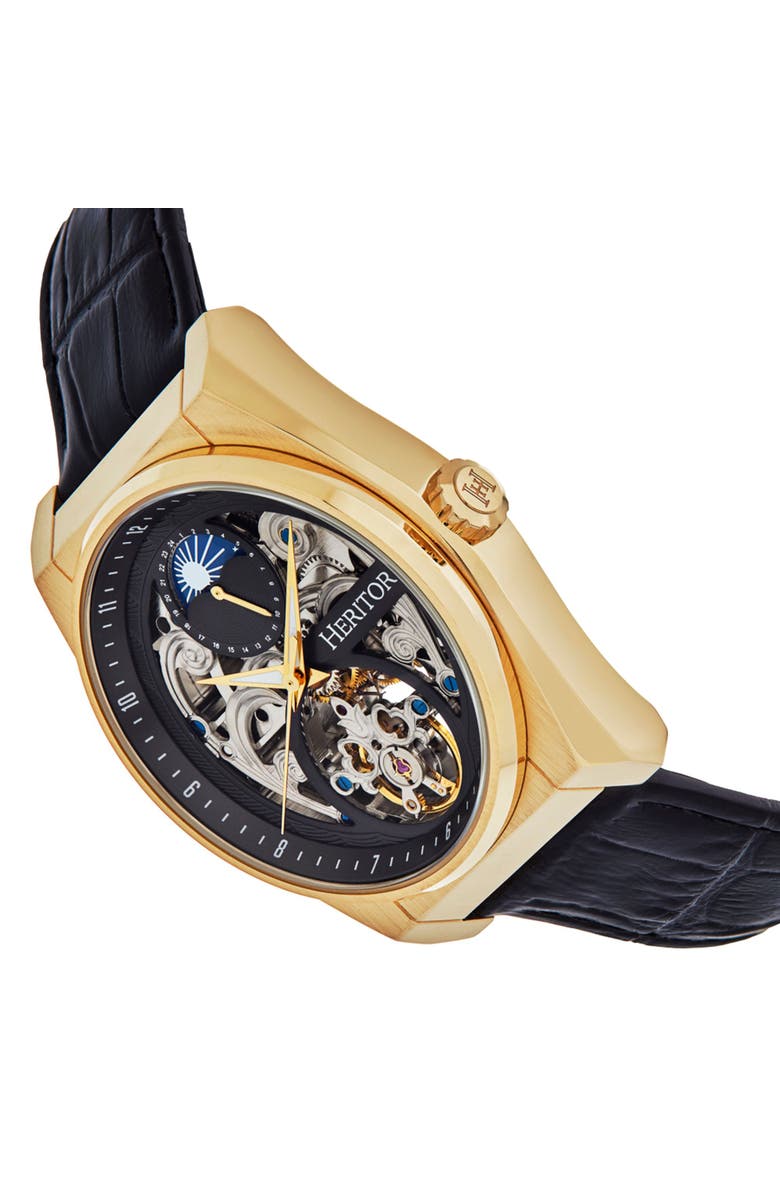 Heritor Automatic Daxton Skeleton Watch, Alternate, color, Black/Gold