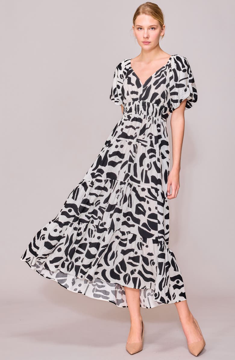 MELLODAY V-Neck Bubble Sleeve Midi Dress, Alternate, color, 