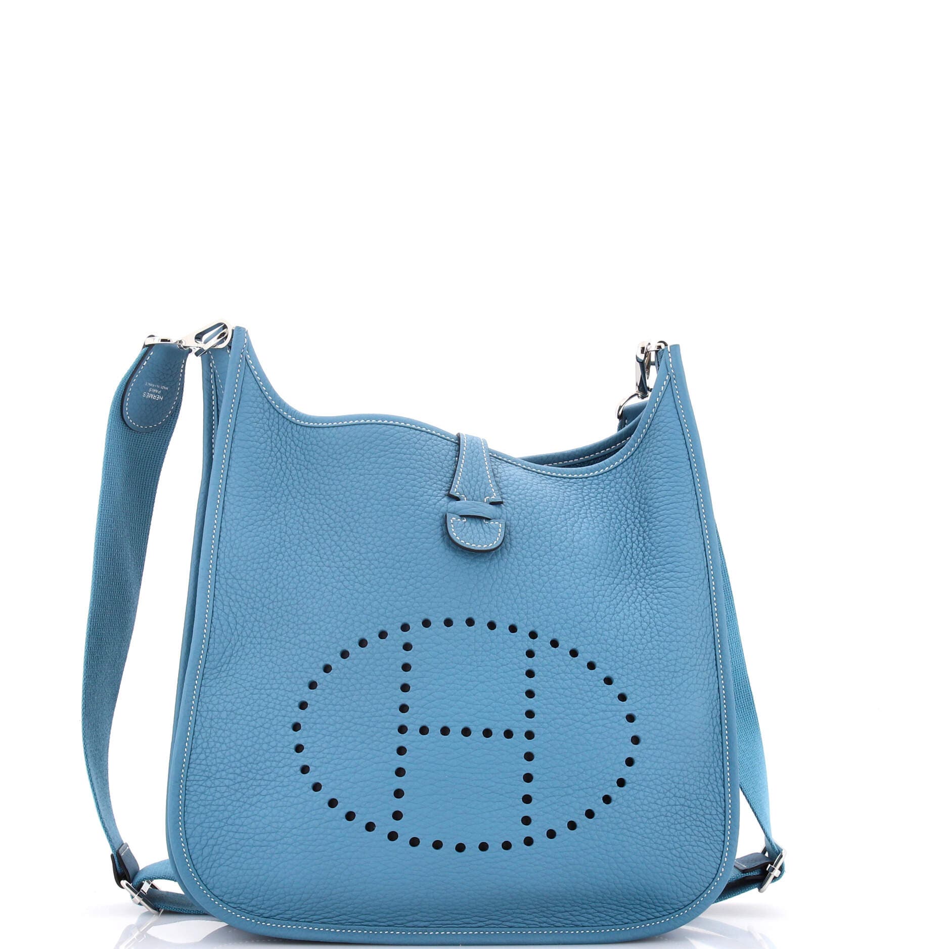 Pre-Owned Hermes Evelyne Bag Gen III Clemence PM, Main, color, New Bleu Jean