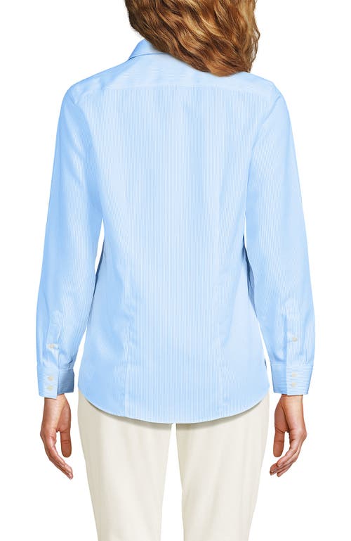 Lands' End No Iron Supima Cotton Long Sleeve Shirt In Bermuda Blue Mini Stripe