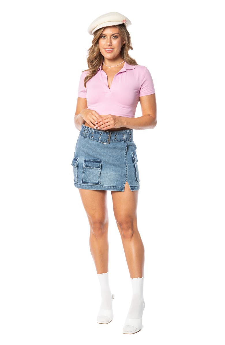 Juicy Couture Belted Cotton Denim Cargo Miniskirt, Alternate, color, 