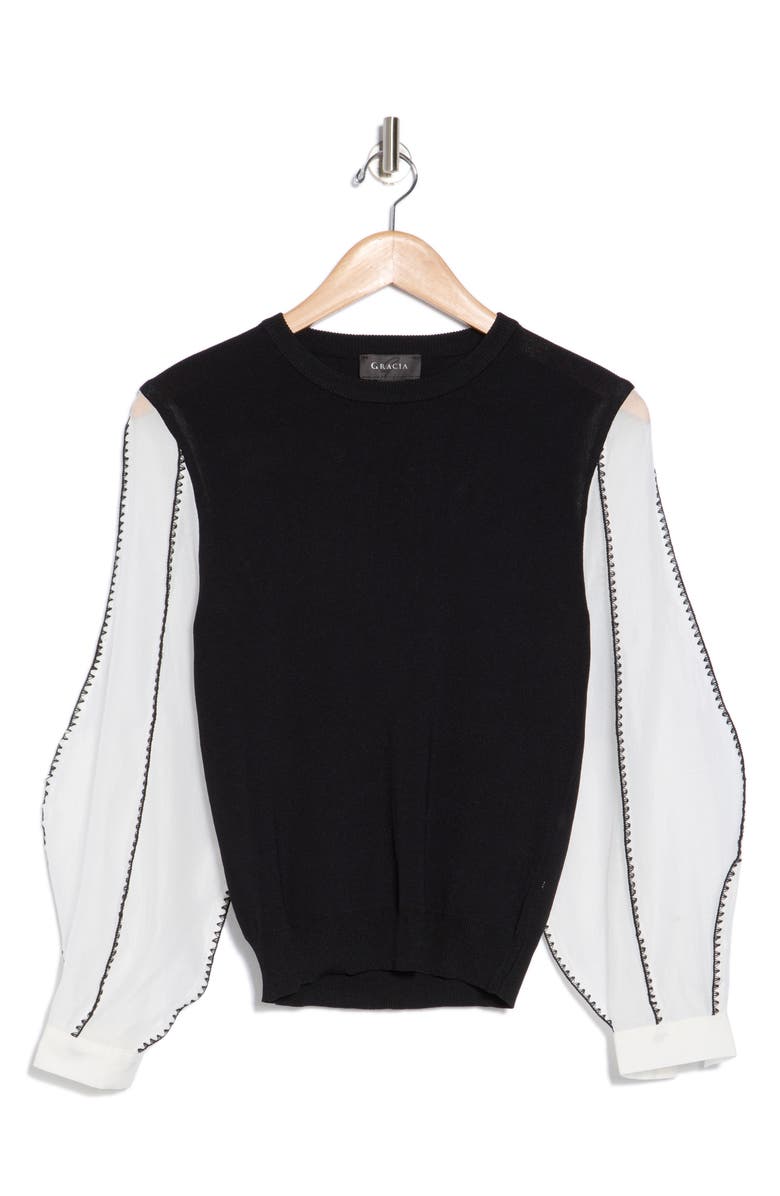 GRACIA Stitched Mesh Sleeve Top, Alternate, color, 