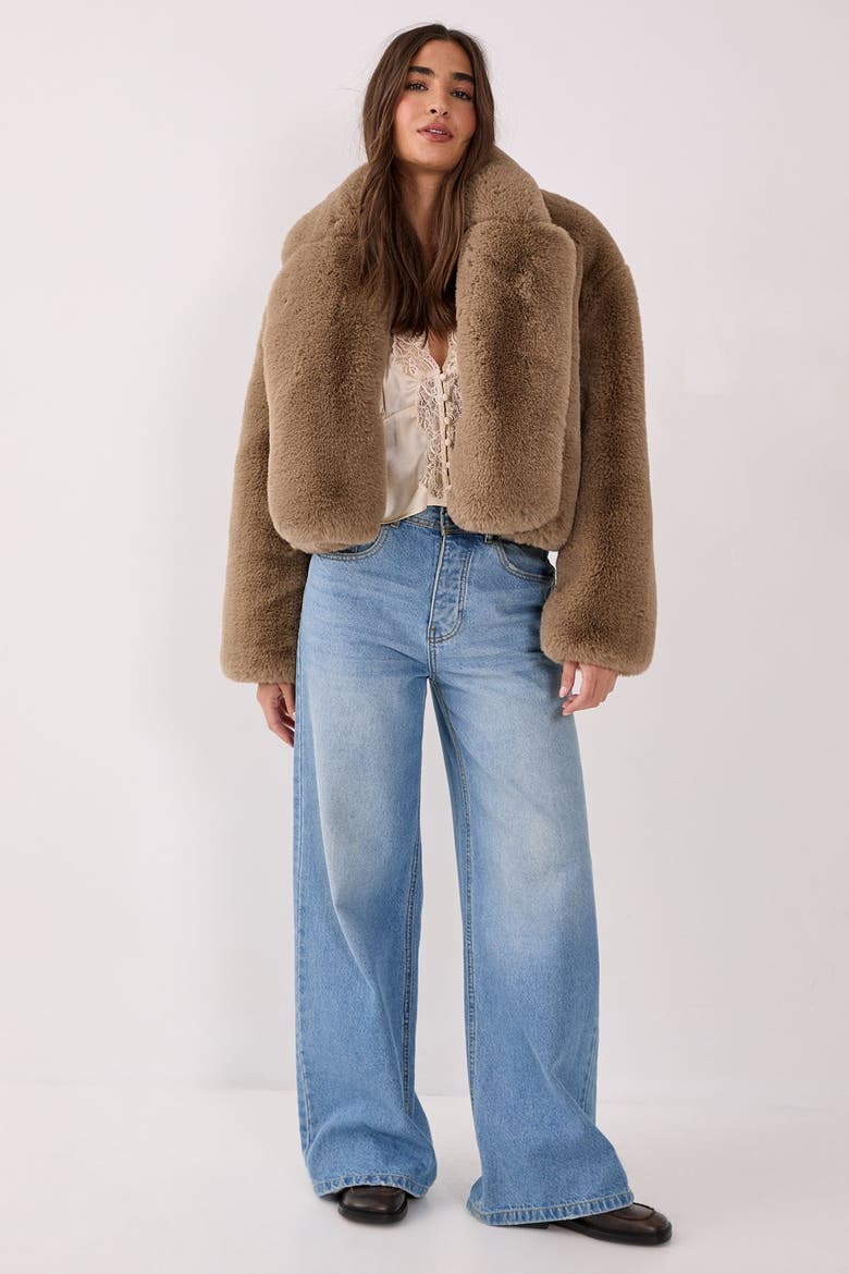 Cropped Collar Faux Fur Jacket, Alternate, color, Mink