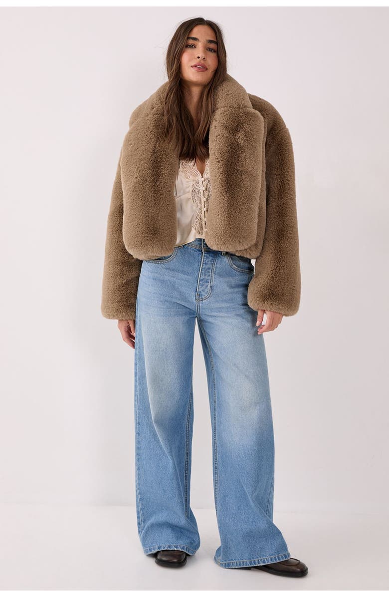 NASTY GAL Cropped Collar Faux Fur Jacket, Alternate, color, Mink