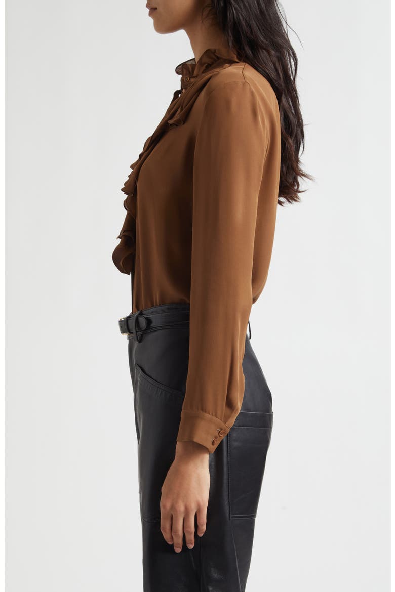 Lily Ruffle Silk Shirt, Alternate, color, COGNAC
