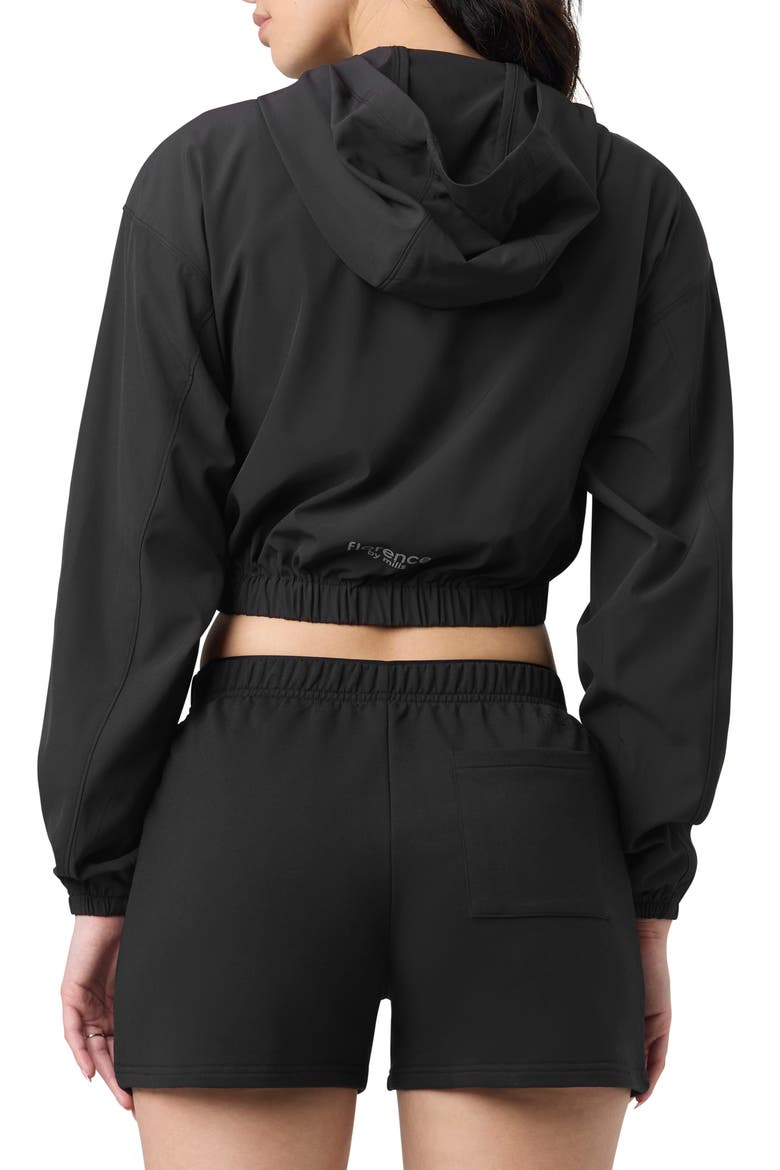 Front Zip Hooded Crop Track Jacket, Alternate, color, BLACK