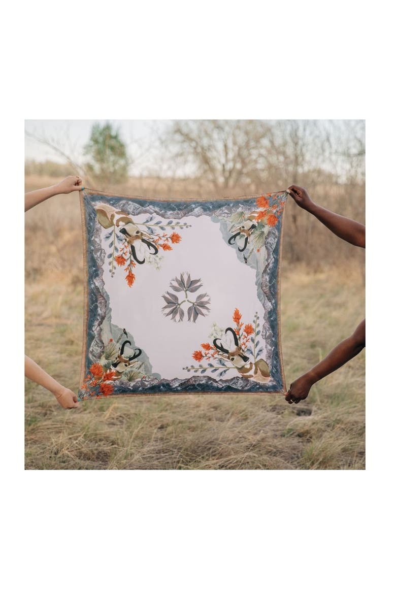 100% Silk Scarf San Luis - Landscape Wildlife Floral, Alternate, color, 35 x 35"