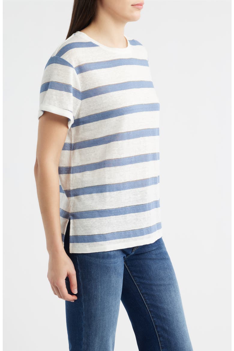 Kendall Stripe Linen T-Shirt, Alternate, color, BLUE/ IVORY