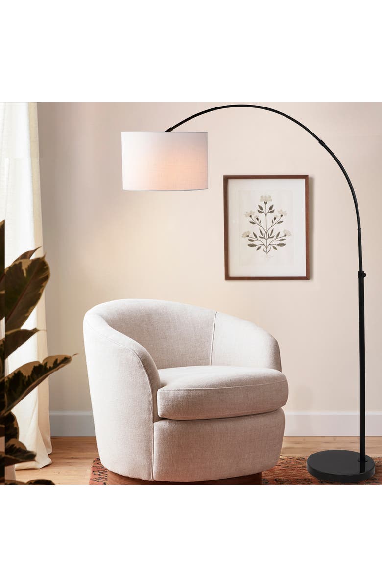 JONATHAN Y Collier 70" Industrial Vintage Head-and-Height-Adjustable Iron LED Arc Floor Lamp with Smart Bulb, Black, Alternate, color, 