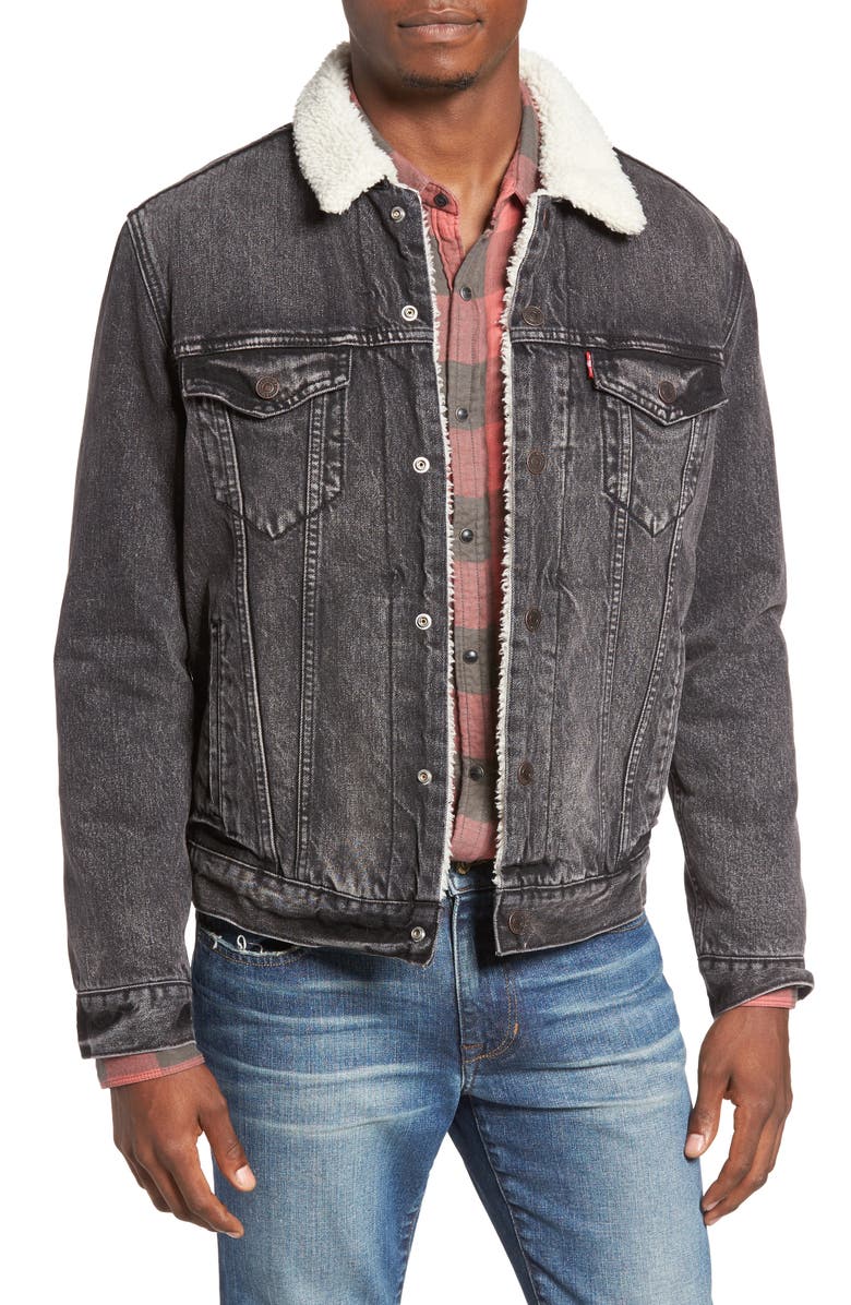 Levi's<sup>®</sup> Fleece Lined Denim Trucker Jacket, Main, color, 