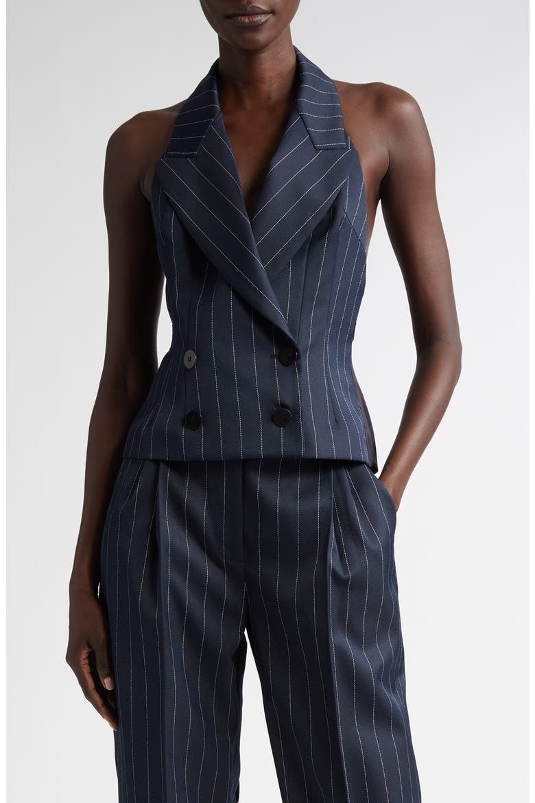 Pinstripe Tailored Halter Vest, Main, color, NAVY