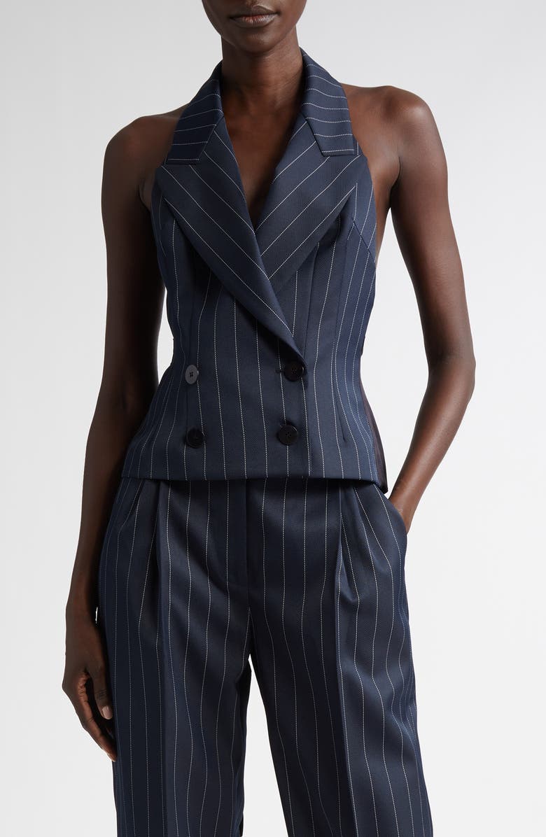 LaQuan Smith Pinstripe Tailored Halter Vest, Main, color, 