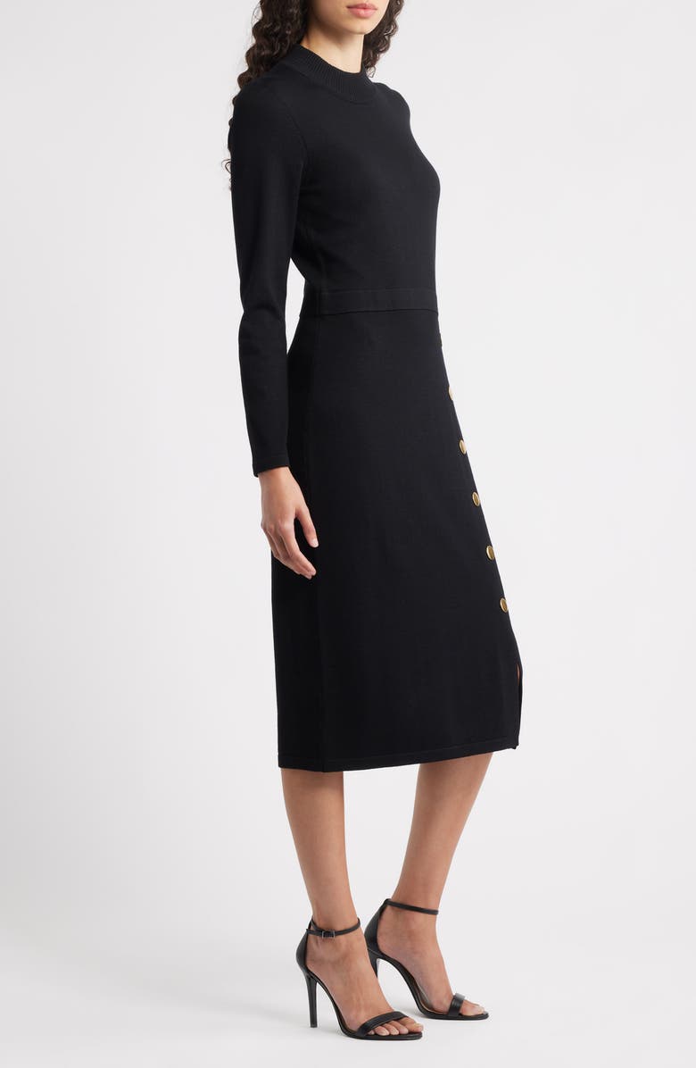 Julia Jordan Button Mock Neck Long Sleeve Midi Dress, Alternate, color,