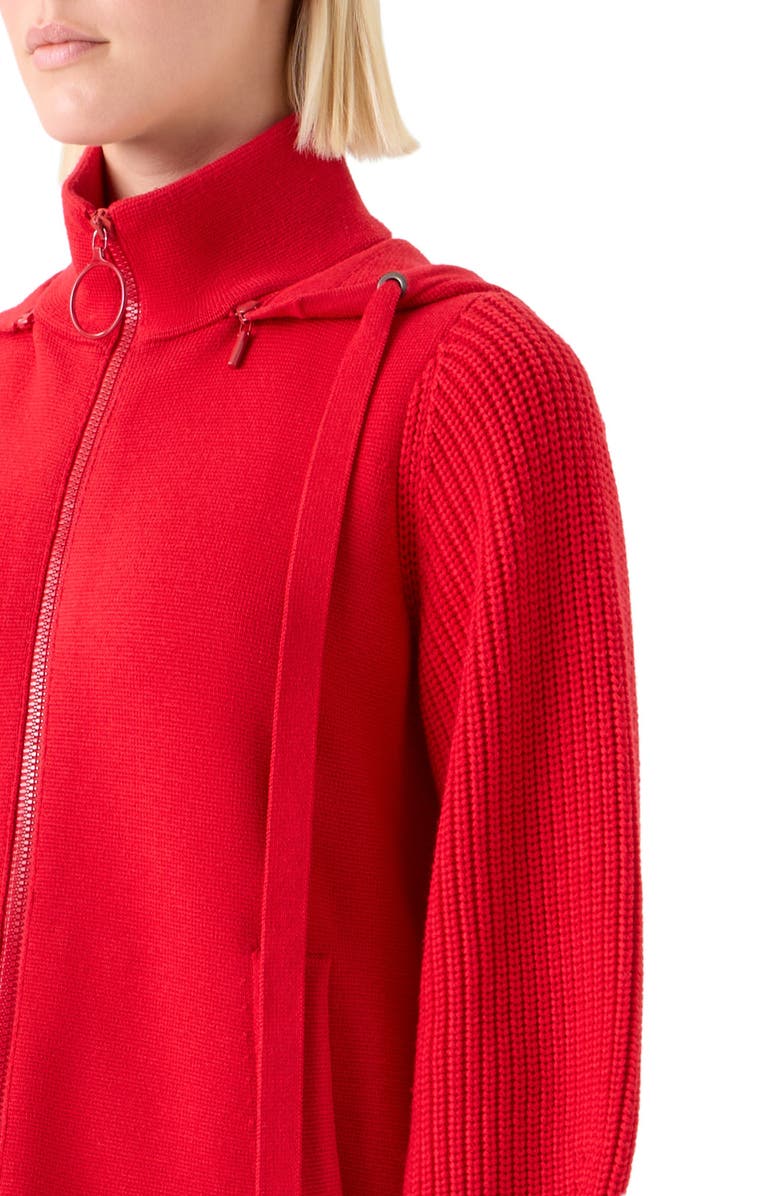 Akris punto Merino Wool Blend Hooded Zip Cardigan, Alternate, color, Vermillion