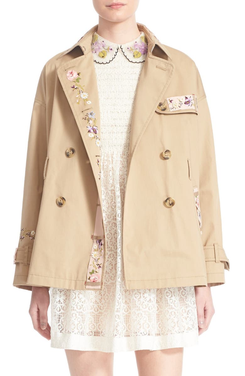 RED Valentino Floral Embroidered Trench Coat, Main, color, 