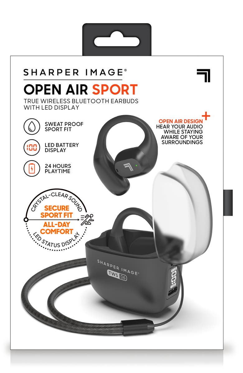 Sharper Image Open Air Sport True Wireless Bluetooth Earbuds with LED Display, Alternate, color, Black