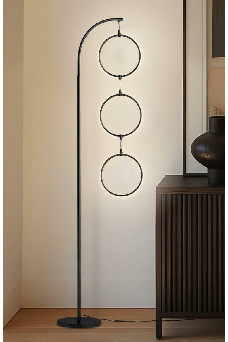3 Ring Lamp 74" Novelty Halo Integrated LED Floor Lamp with 3-Way Dimming, Alternate, color, Black