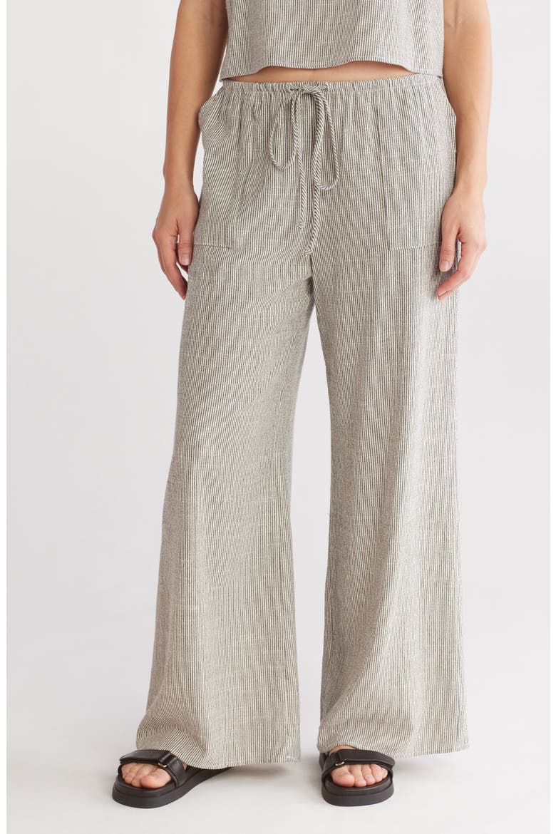 Stripe Cotton Blend Wide Leg Pants, Main, color, WHITE/ BLACK