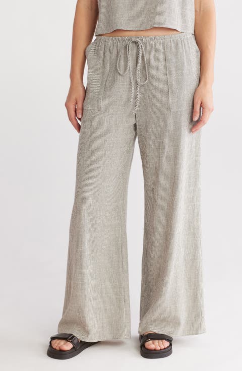 Stripe Cotton Blend Wide Leg Pants