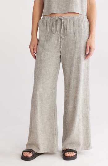 Shop Renee C Stripe Cotton Blend Wide Leg Pants In White/black