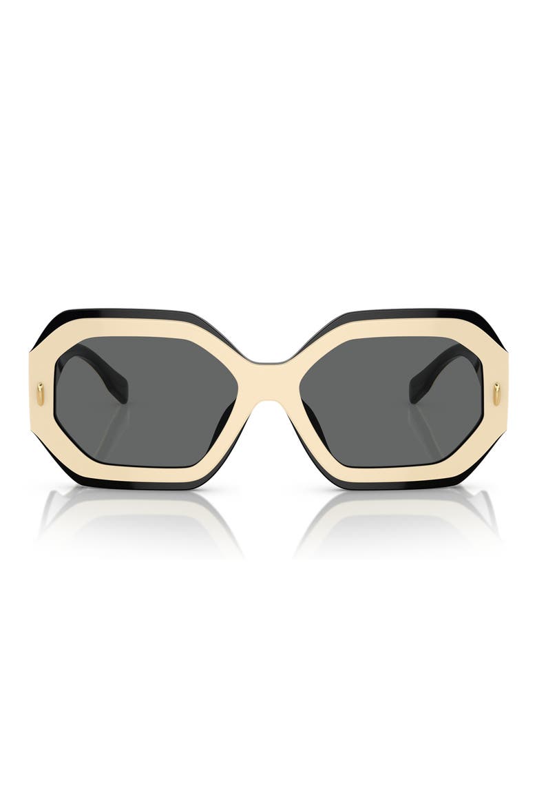 55mm Geometric Sunglasses, Main, color, BLACK/ IVORY / DARK GREY SOLID