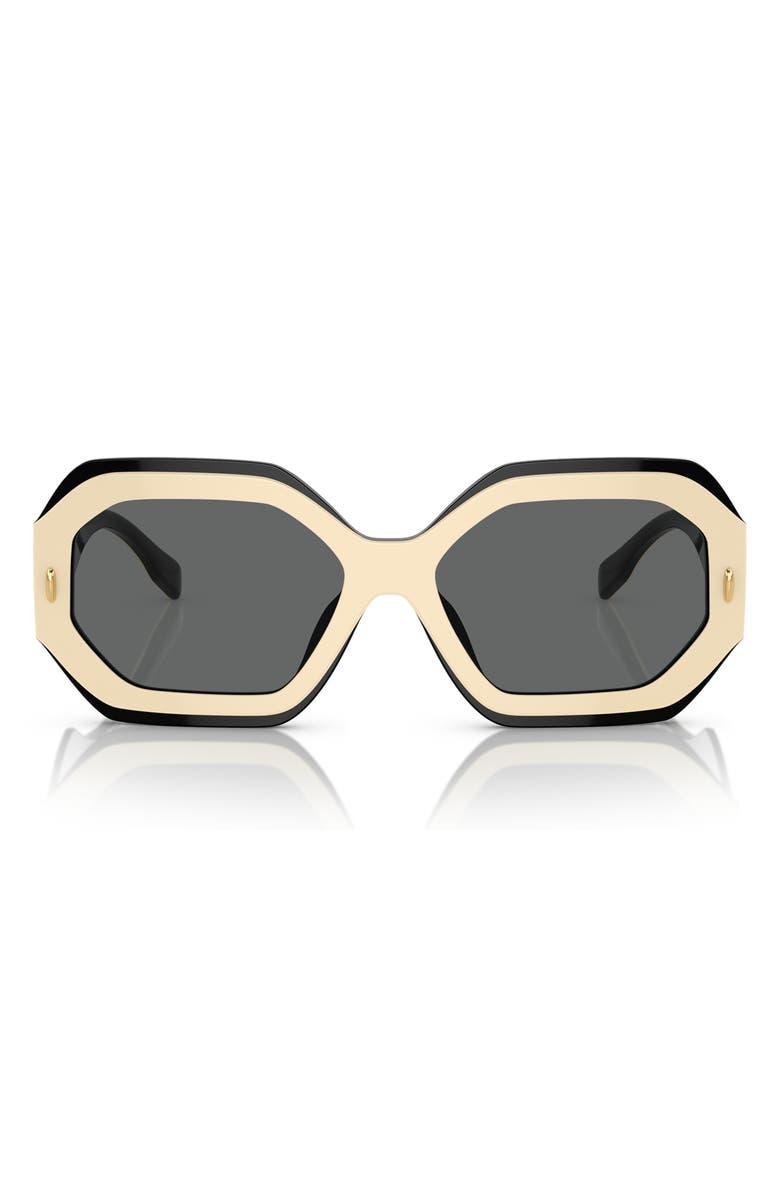 Tory Burch 55mm Geometric Sunglasses, Main, color, Black/ Ivory / Dark Grey Solid