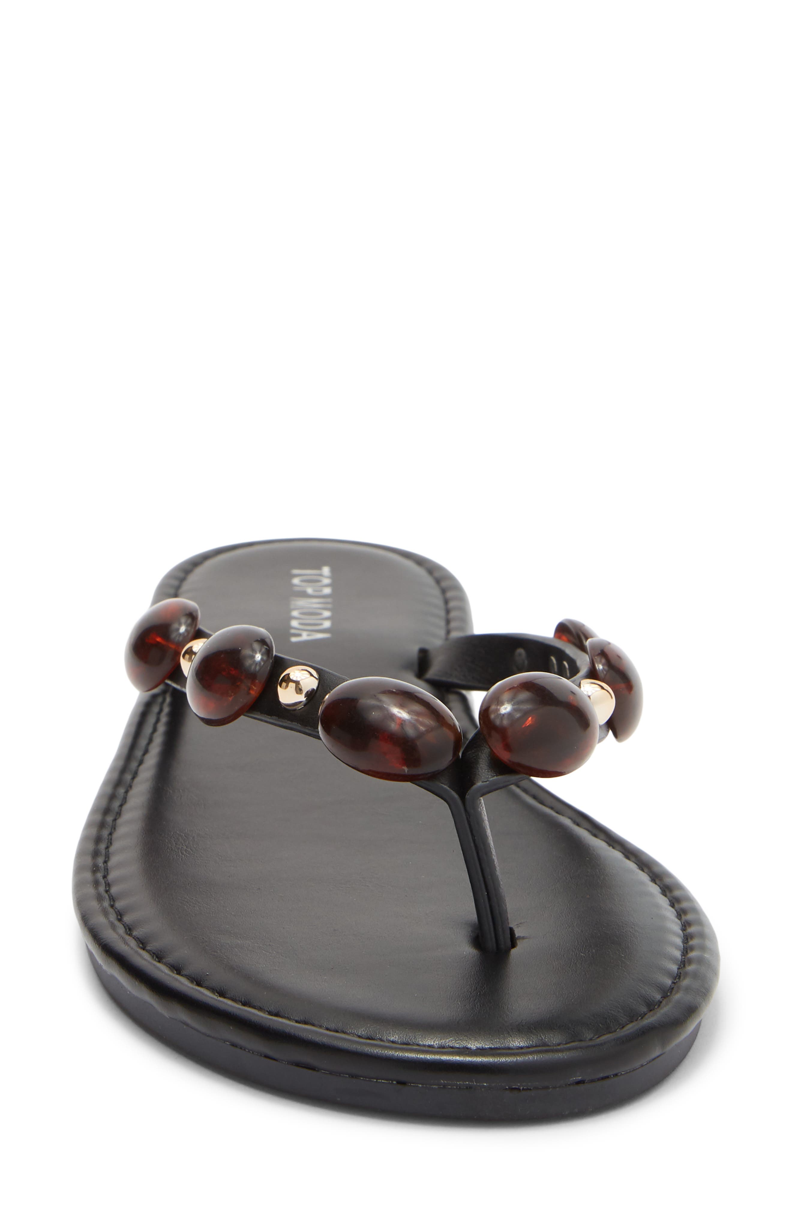 TOP MODA Aria Studded Flip Flop, Alternate, color, Black Pu