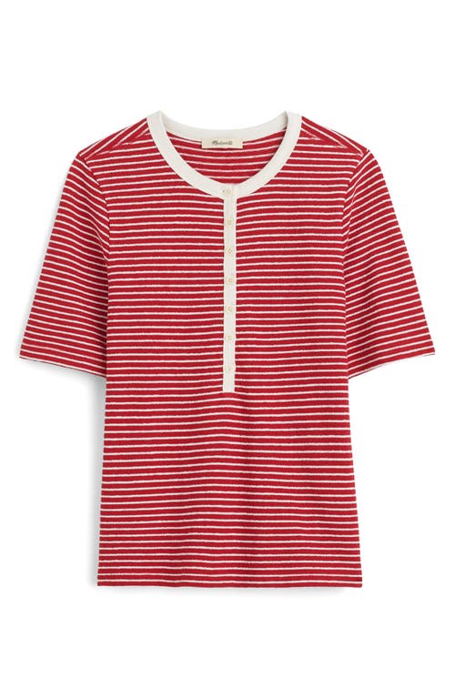 Madewell Striped Elbow-sleeve Henley Tee In Red