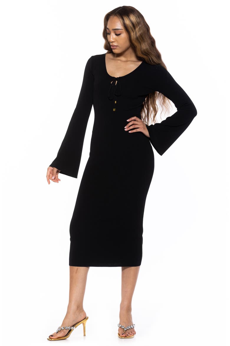 Akari Tie Front Knit Midi Dress, Alternate, color, BLACK