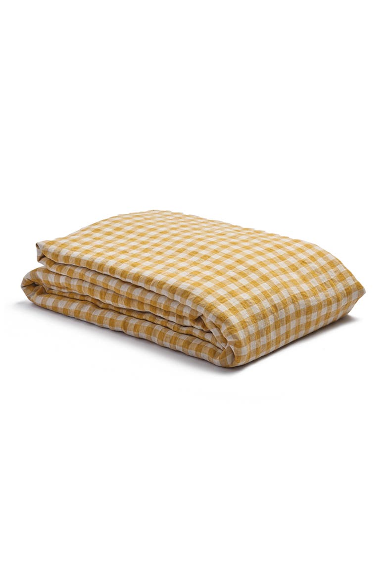 Gingham Linen Duvet Cover, Main, color, HONEY