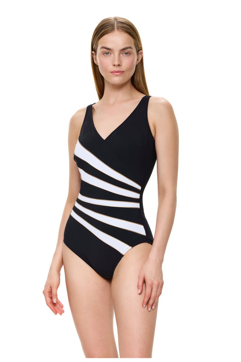 Luxe Allure Surplice One Piece, Main, color, Black-Gold
