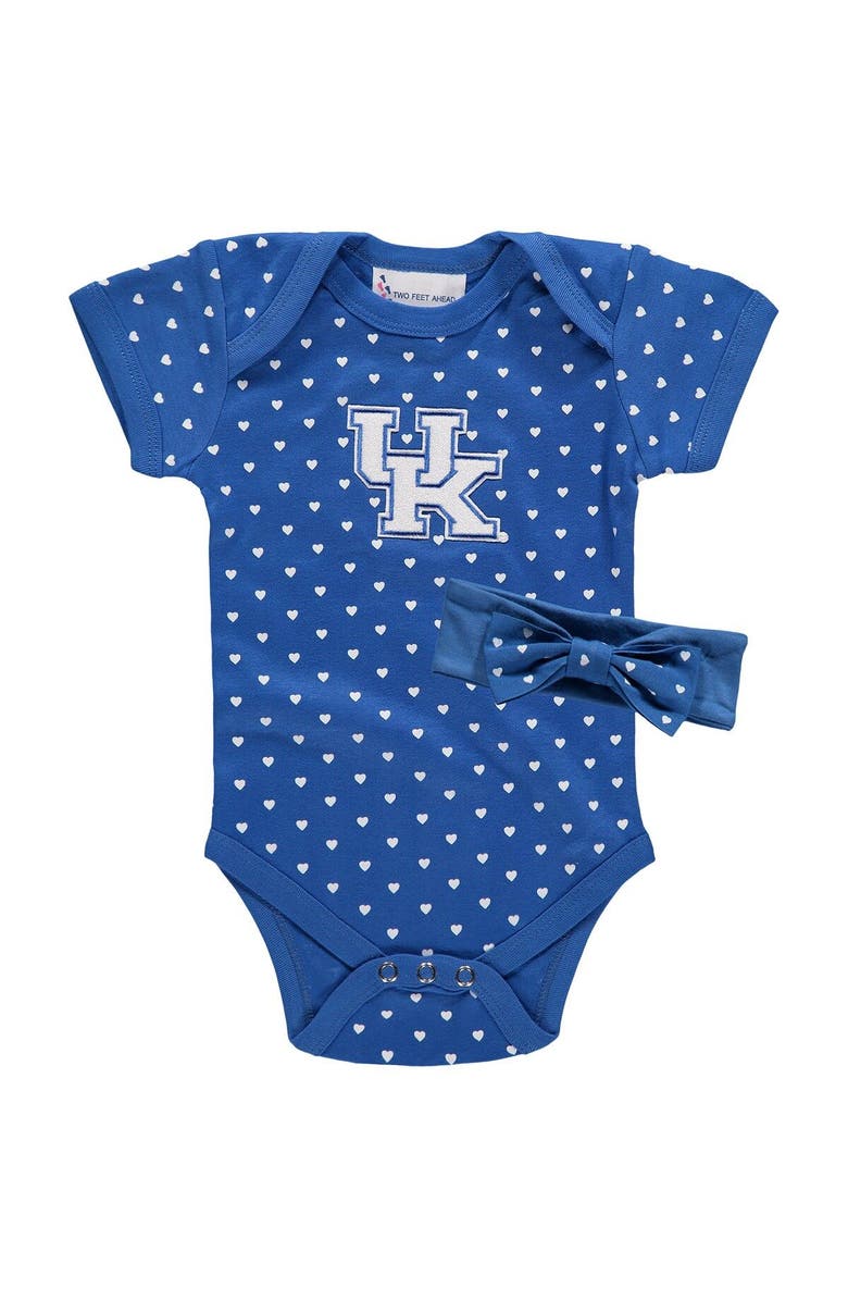 TWO FEET AHEAD Girls Newborn & Infant Royal Kentucky Wildcats Hearts Bodysuit and Headband Set, Main, color, 