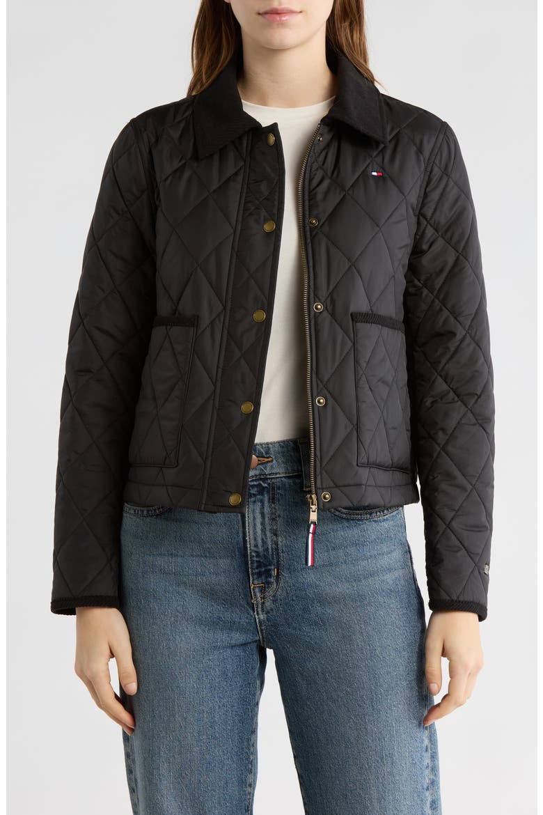 Snap Front Diamond Quilted Jacket, Alternate, color, BLACK