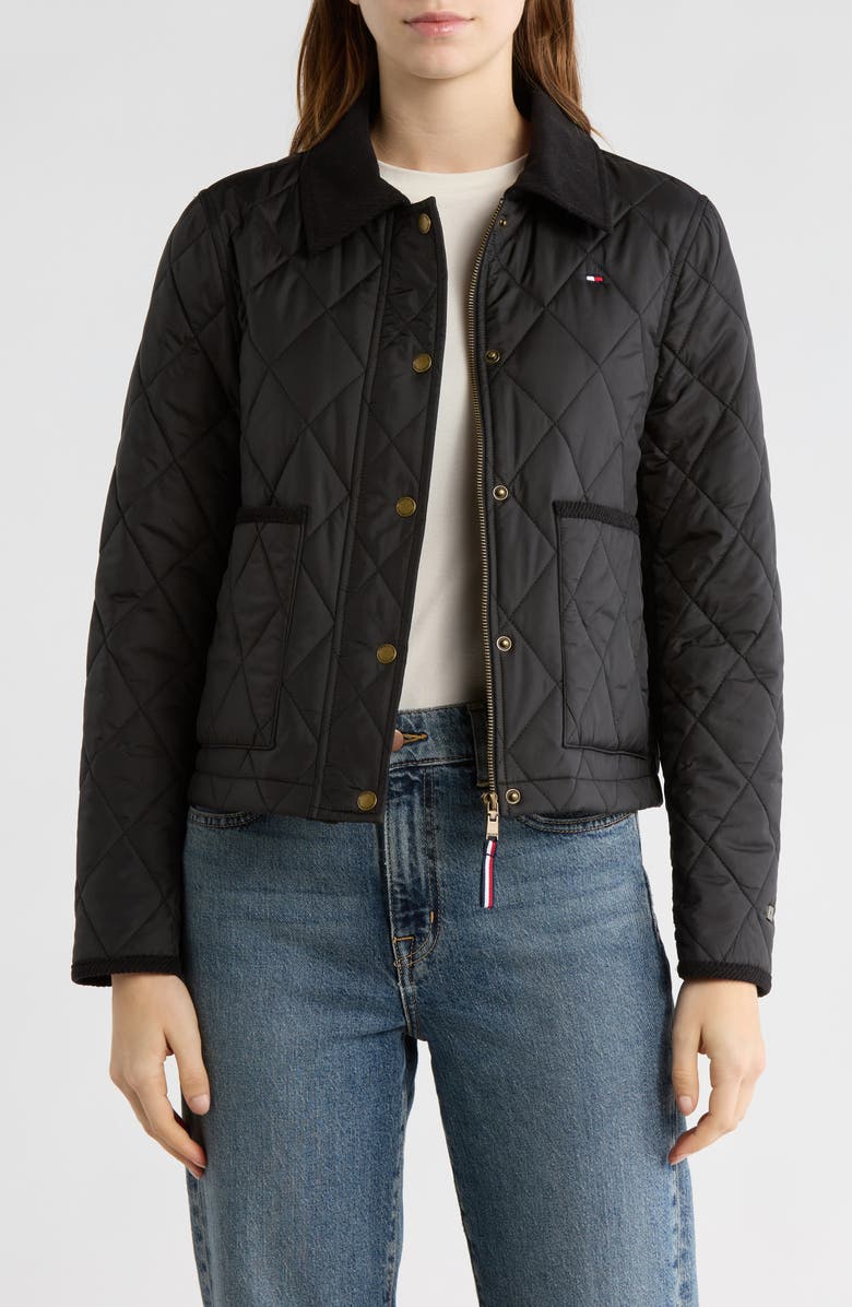 Tommy Hilfiger Snap Front Diamond Quilted Jacket, Alternate, color, Black