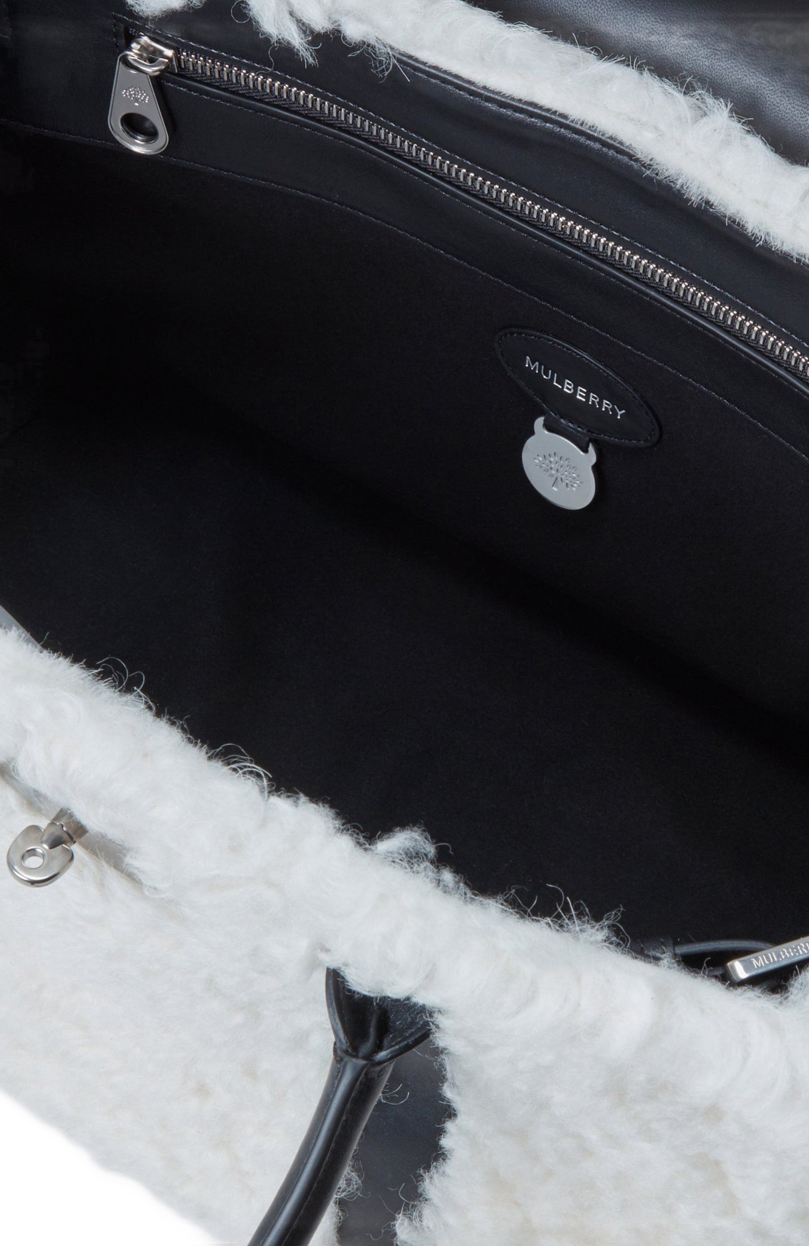 Mulberry Bayswater Leather Shearling Satchel, Alternate, color, 