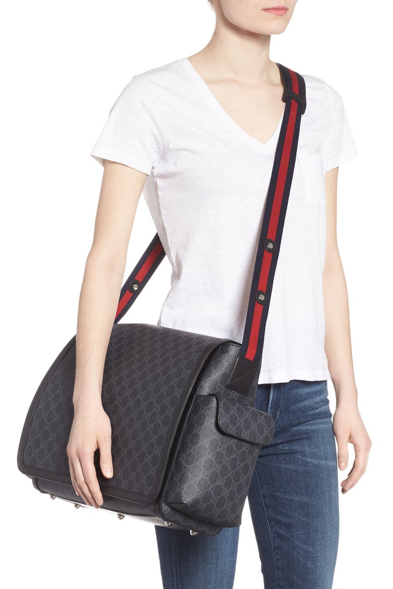 GG Supreme Canvas Diaper Bag, Alternate, color, BLACK