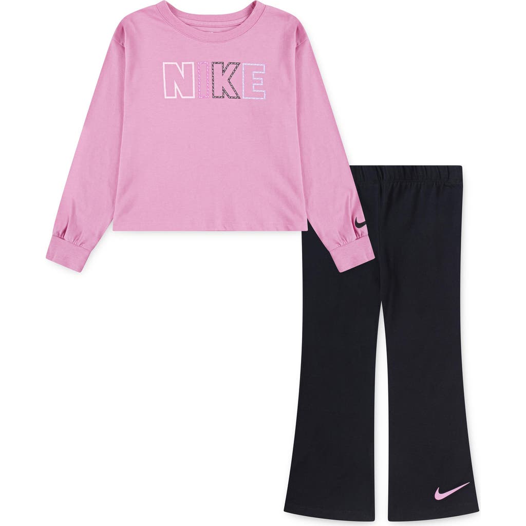 Nike Kids' Femme Pop Pullover Sweater & Flare Pants Set In Black