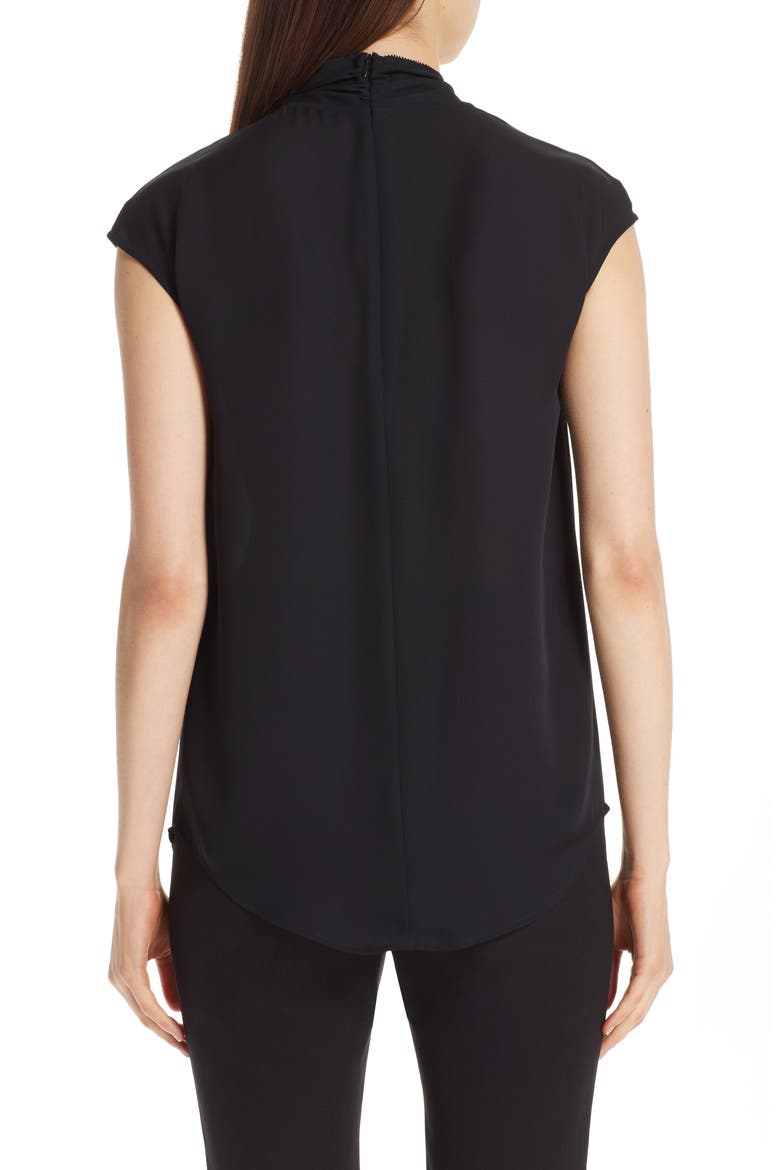 Tie Neck Double Silk Georgette Shell, Alternate, color, CAVIAR