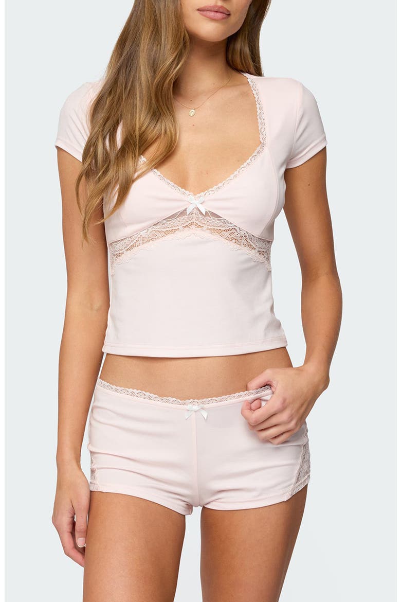 Arcadia Lace Trim Crop Top, Main, color, LIGHT-PINK