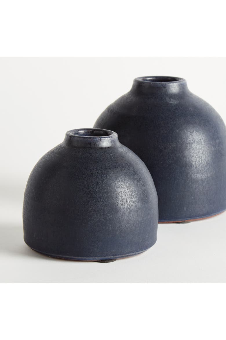 Studio Bud Vases, Set of 2 - Navy Terracotta, Handcrafted, Alternate, color, Blue