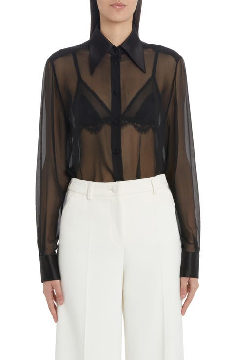 Sheer Stretch Silk Chiffon Blouse