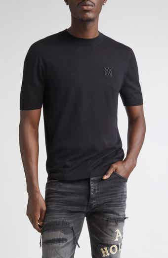 MA Monogram Embroidered Short Sleeve Wool & Silk Sweater