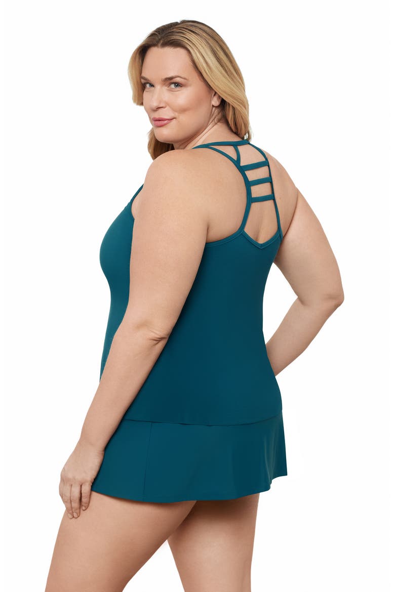 Plus Size V-Neck Full Coverage Ladder Trim Racerback Tankini Swimsuit Top, Alternate, color, Lagoon