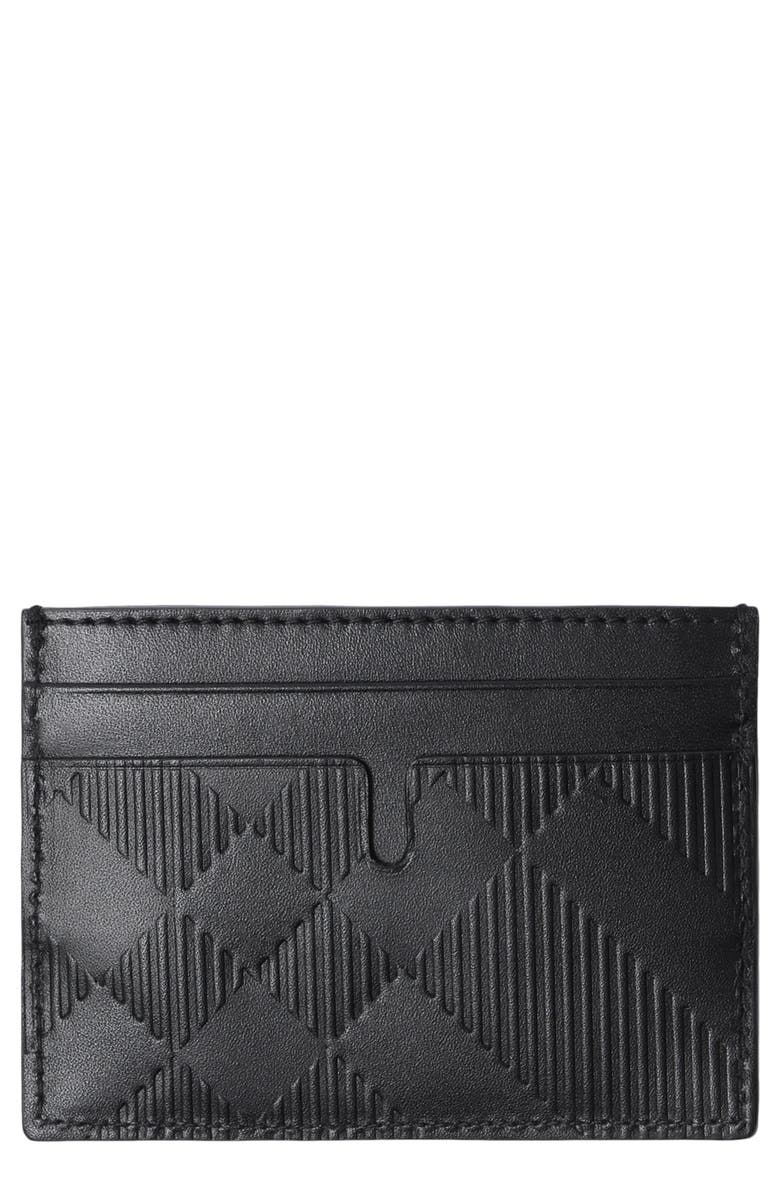 Burberry Sandon Check Embossed Leather Card Case, Main, color, Black