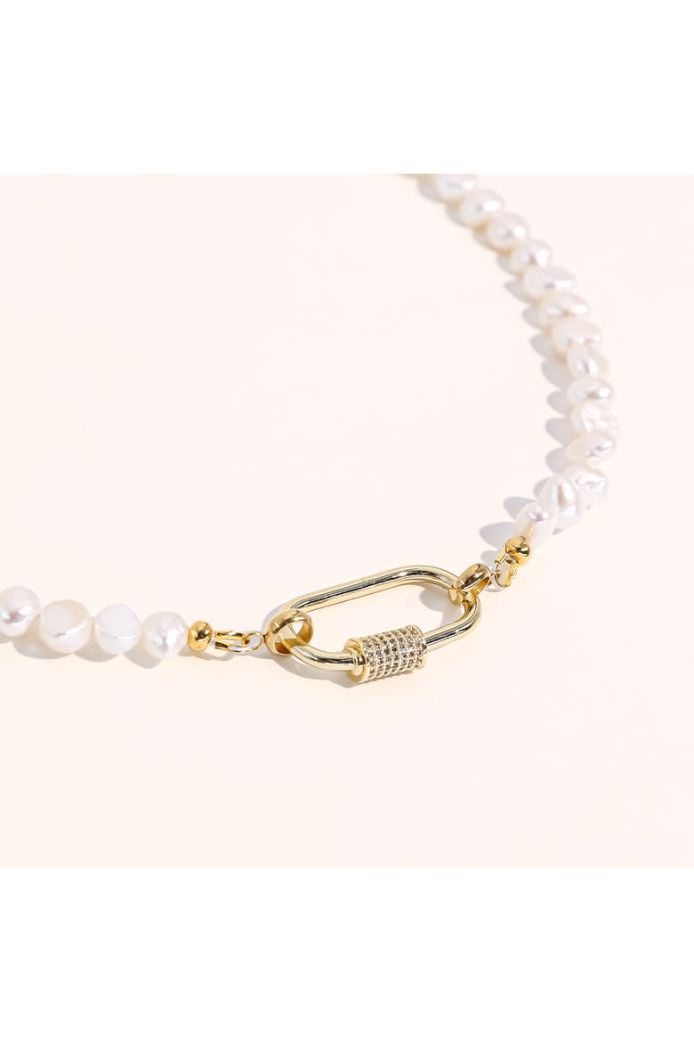 Freshwater Pearl Carabiner Clasp Gold Necklace, Alternate, color, 18K Gold Plated