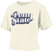 PRESSBOX Women's Pressbox White Penn State Nittany Lions Vintage Easy Team Name Waist-Length T-Shirt