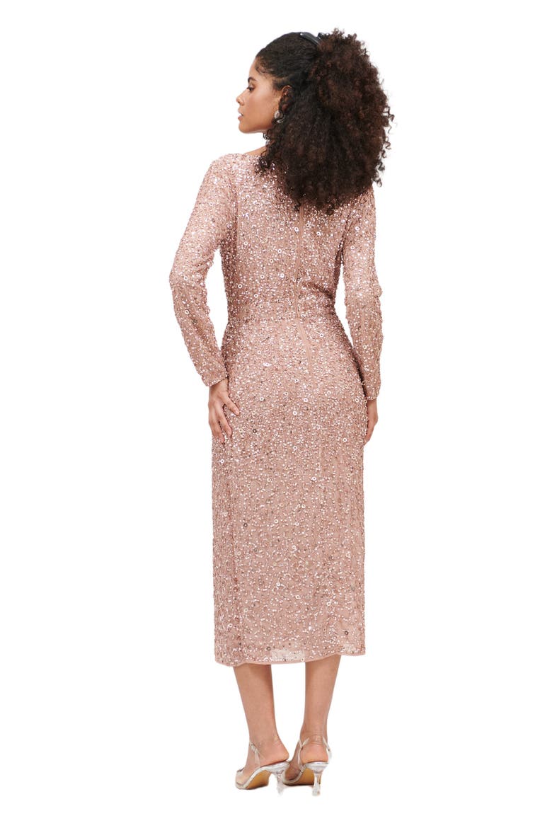 Occasion Embellished Sequin Beaded Maxi Wrap With Sleeves Evening Dress, Alternate, color, TAUPE BLUSH