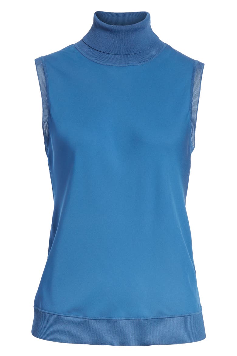Sleeveless Turtleneck Silk Shell, Alternate, color, DEEP HERON