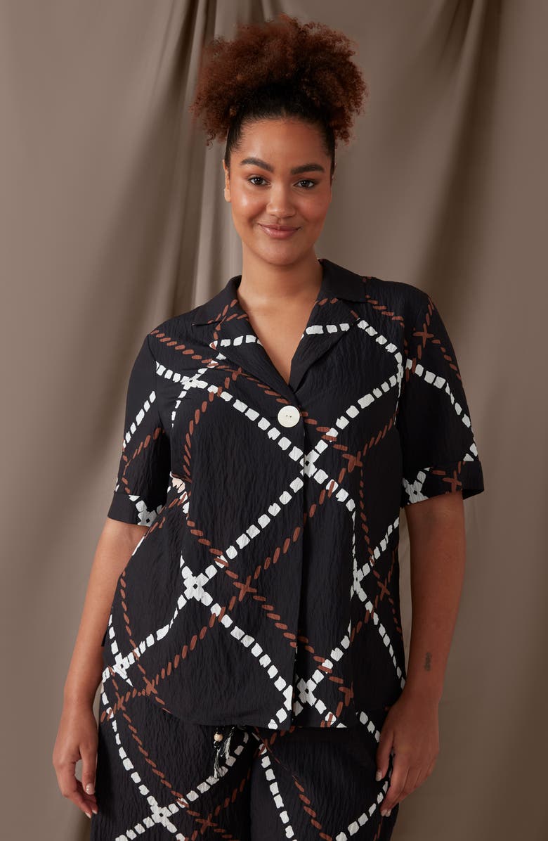 Estelle Marine Short Sleeve Button-Up Shirt, Alternate, color, Print