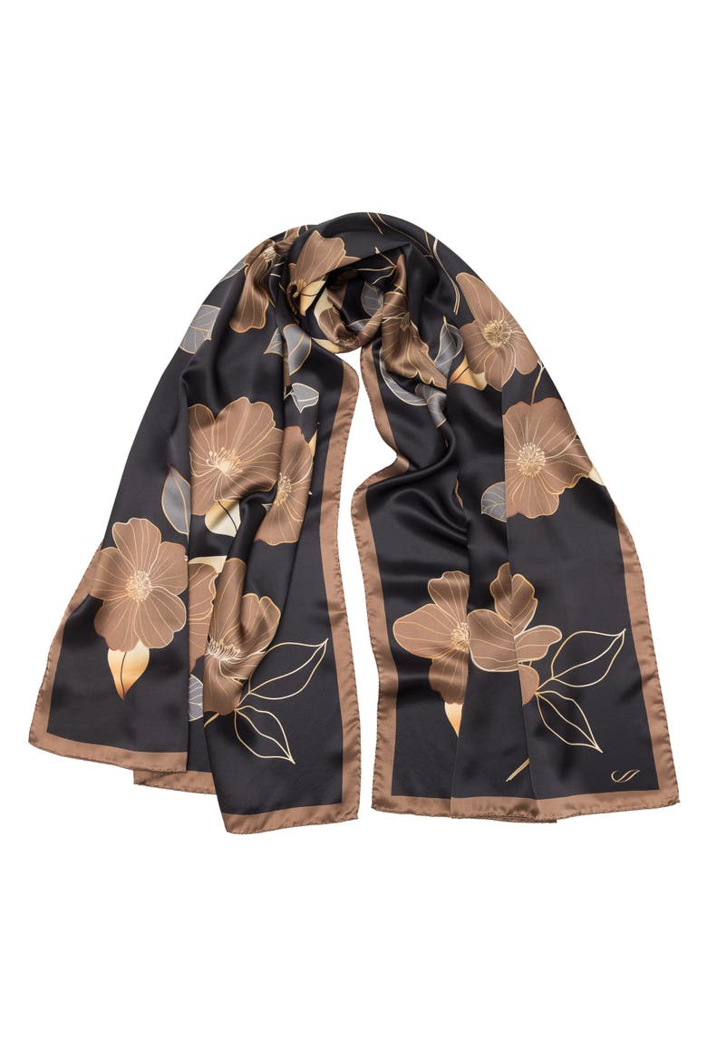 Laura - Silk Scarf/Shawl for Women, Main, color, Black